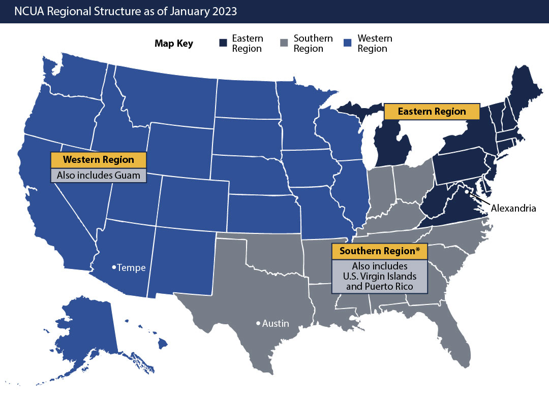 NCUA Regional Structure as of January 2023